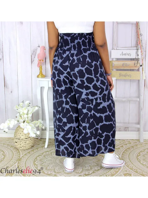 Pantalon large ete fluide JUANI femme grande taille elastiquee marine